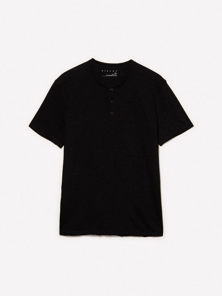 Black Henley t-shirt - men's short sleeve t-shirts - Black | Sisley image number 5